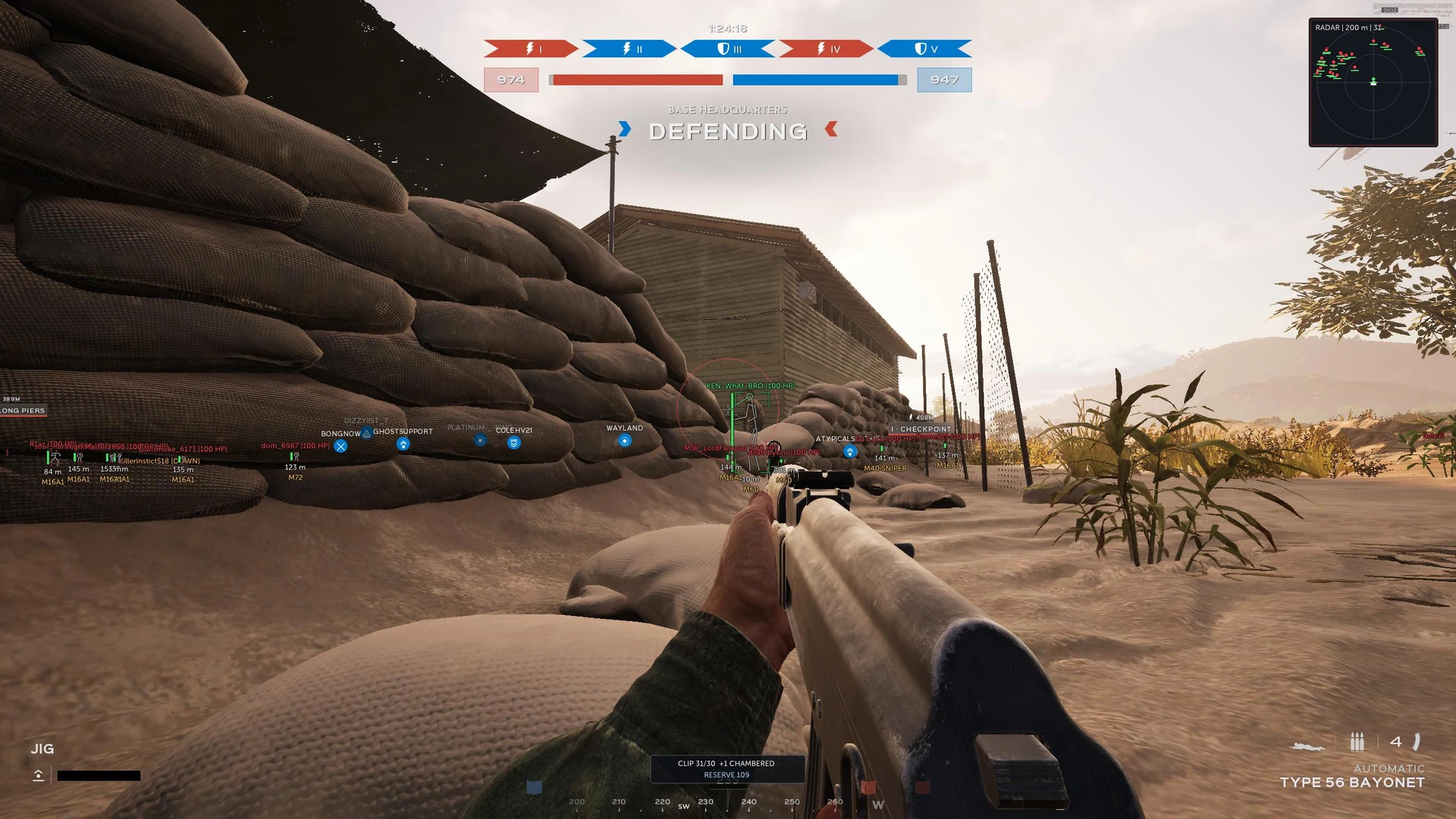 Hell Let Loose Vietnam gameplay with player ESP, skeletons, health, distance, radar and ammunition HUD